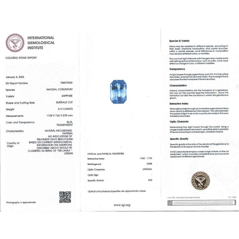 Blue Sapphire 11.03x7.65mm Step Cut Octagon AA Loose Gemstone - KS005-180803