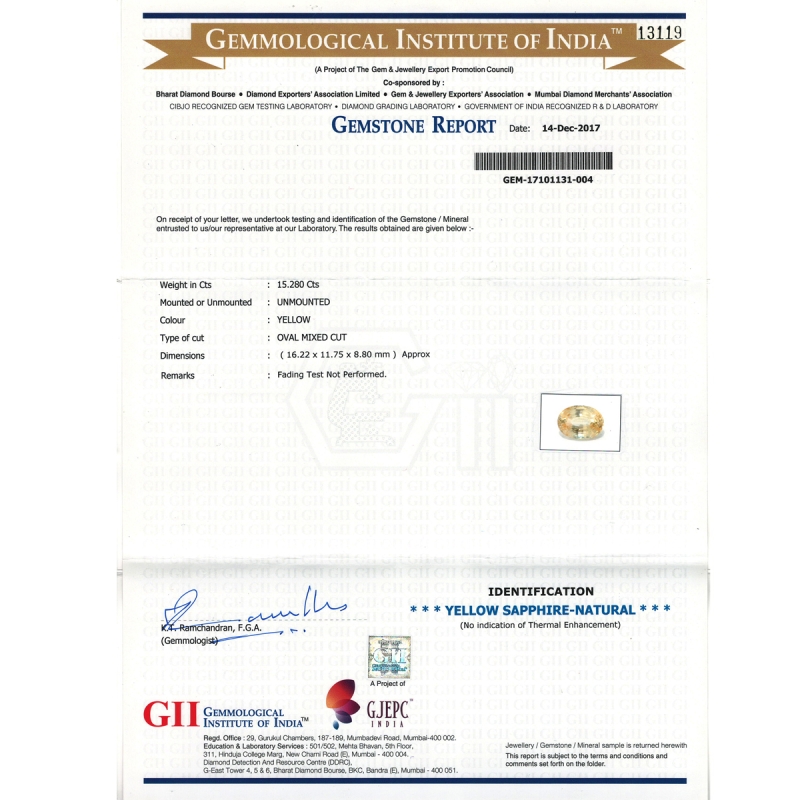 Yellow Sapphire 16.22x11.75x8.80mm Faceted Oval AAA+ Loose Gemstone - PK-184060