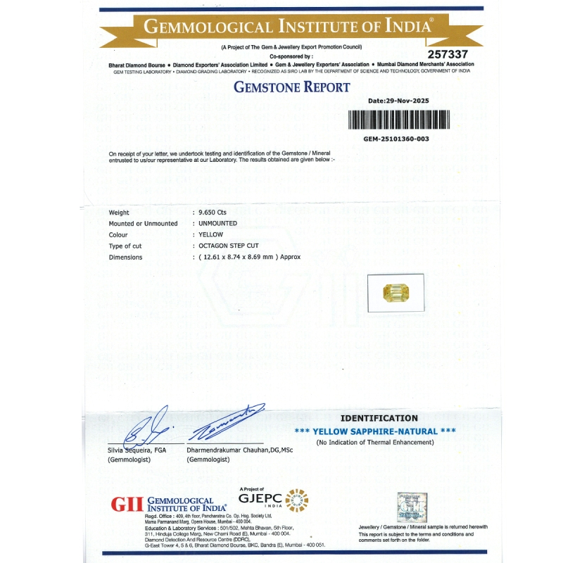 Yellow Sapphire 12.61x8.74x8.69mm Step Cut Octagon AAA Loose Gemstone - PK-184059