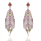 Peridot and Diamond White CZ 925 Sterling Silver Earrings