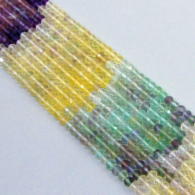 Multi Fluorite Micro Faceted Rondelle Shape AAA Grade Gemstone Beads Strand - 3-3.5mm - 14 Inch - 1 Strand