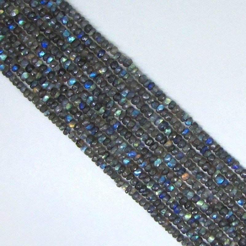 Labradorite Hand Cut Rondelle Shape A Grade Gemstone Beads Strand - 3-3.5mm - 14 Inch - 1 Strand