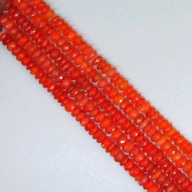 Carnelian Hand Cut Rondelle Shape A Grade Gemstone Beads Strand - 4-4.5mm - 14 Inch - 1 Strand