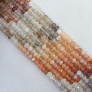 Multi Moonstone Hand Cut Rondelle Shape A Grade Gemstone Beads Strand - 4-4.5mm - 14 Inch - 1 Strand