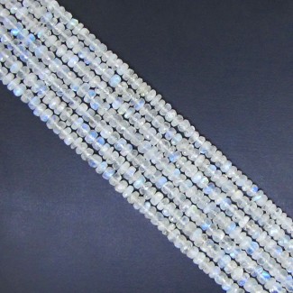Rainbow Moonstone 4-4.5mm Hand Cut Rondelle Shape A Grade 14 Inch Long Gemstone Beads Strand