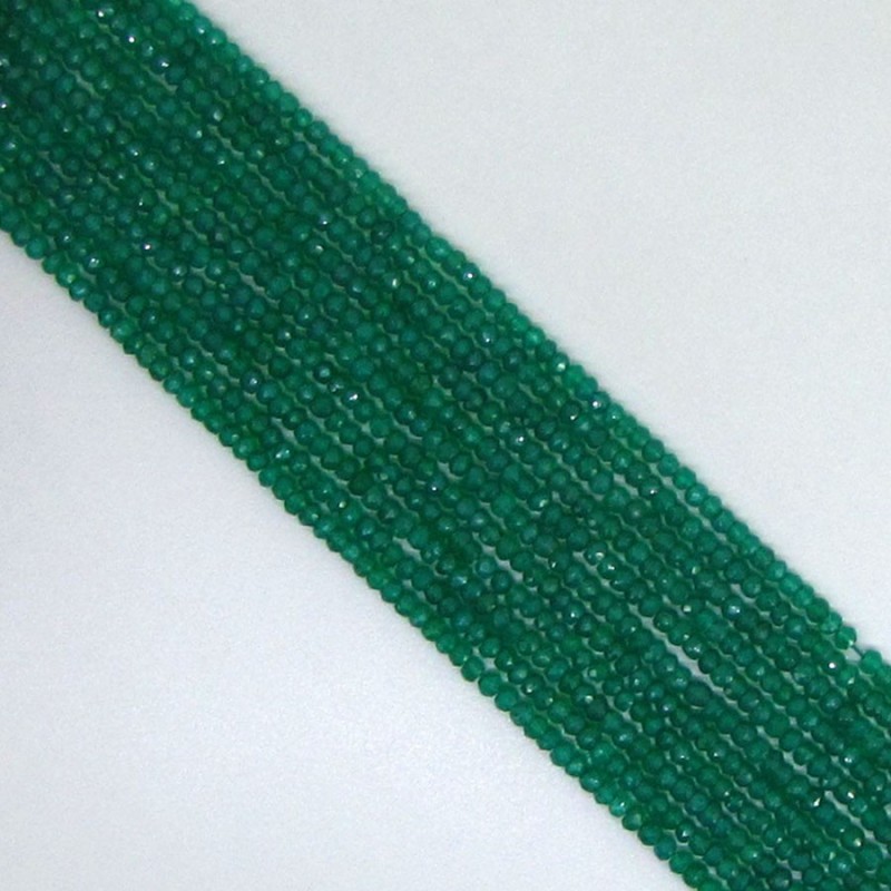 Green Onyx Faceted Rondelle Shape AA Grade Gemstone Beads Strand - 4-4.5mm - 14 Inch - 1 Strand