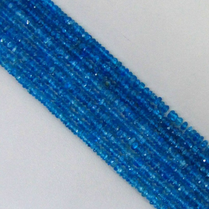 Neon Blue Apatite 3-3.5mm Faceted Rondelle Shape AA Grade 14 Inch Long Gemstone Beads Strand