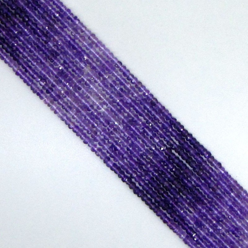 African Amethyst Faceted Rondelle Shape AA Grade Gemstone Beads Strand - 3-3.5mm - 14 Inch - 1 Strand
