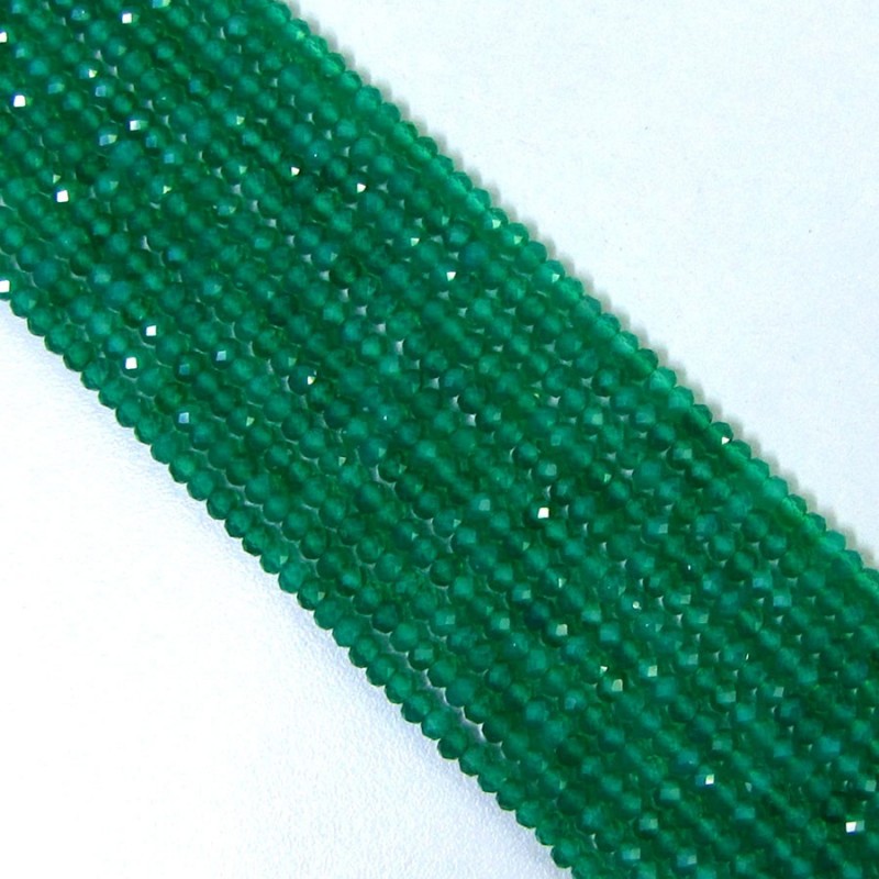 Green Onyx 3-3.5mm Micro Faceted Rondelle Shape AAA Grade Gemstone Beads Strand - Total 1 Strand of 14 Inch