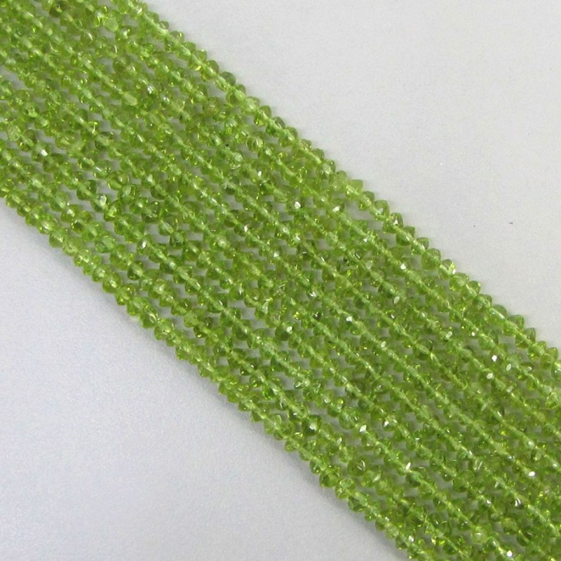 Peridot 3-3.5mm Hand Cut Rondelle Shape A Grade 14 Inch Long Gemstone Beads Strand