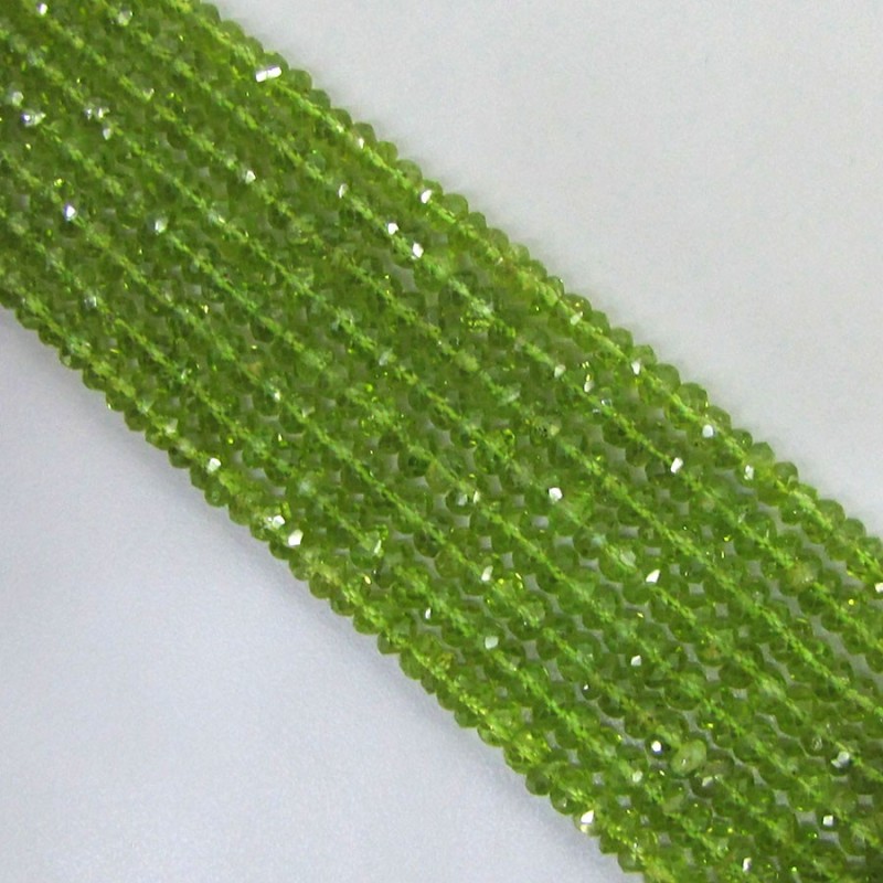 Peridot Faceted Rondelle Shape AA Grade Gemstone Beads Strand - 3-3.5mm - 14 Inch - 1 Strand