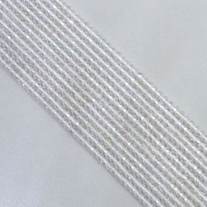 Crystal Quartz 3-3.5mm Micro Faceted Rondelle Shape AAA Grade 14 Inch Long Gemstone Beads Strand