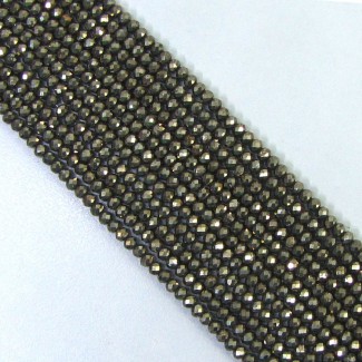 Pyrite 3-3.5mm Micro Faceted Rondelle Shape AAA Grade 14 Inch Long Gemstone Beads Strand