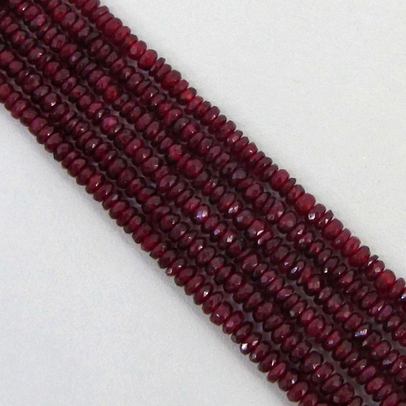 Ruby Faceted Rondelle Shape AA Grade Gemstone Beads Strand - 2-2.5mm - 14 Inch - 1 Strand
