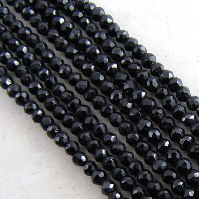 Black Tourmaline 3-3.5mm Faceted Rondelle Shape AA Grade 14 Inch Long Gemstone Beads Strand