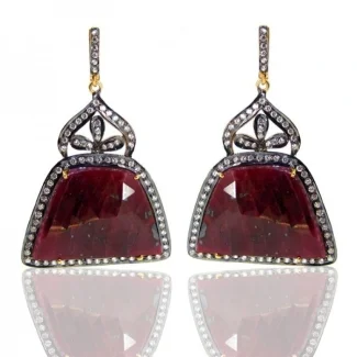 Ruby and Diamond White CZ 925 Sterling Silver Earrings