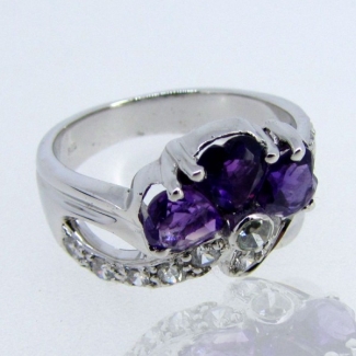 African Amethyst and Diamond White CZ 925 Sterling Silver Ring
