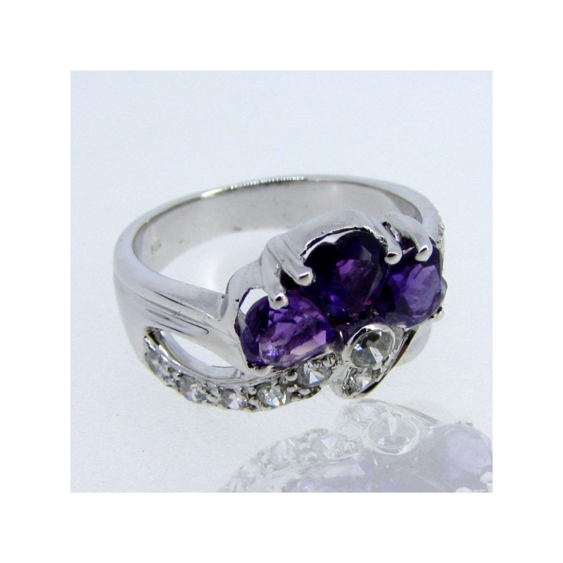 African Amethyst and Diamond White CZ 925 Sterling Silver Ring