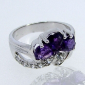 African Amethyst and Diamond White CZ 925 Sterling Silver Ring