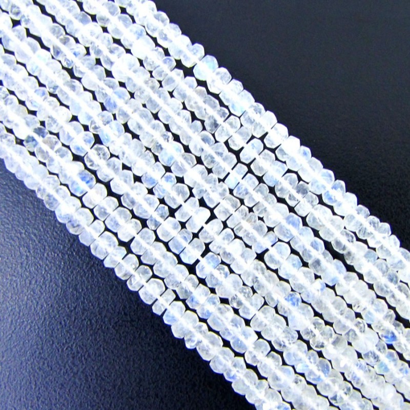 Rainbow Moonstone Faceted Rondelle Shape AA Grade Gemstone Beads Strand - 4-4.5mm - 13 Inch - 1 Strand