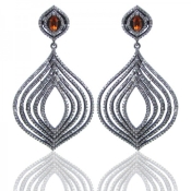 Spessartite Garnet and Diamond White CZ 925 Sterling Silver Earrings