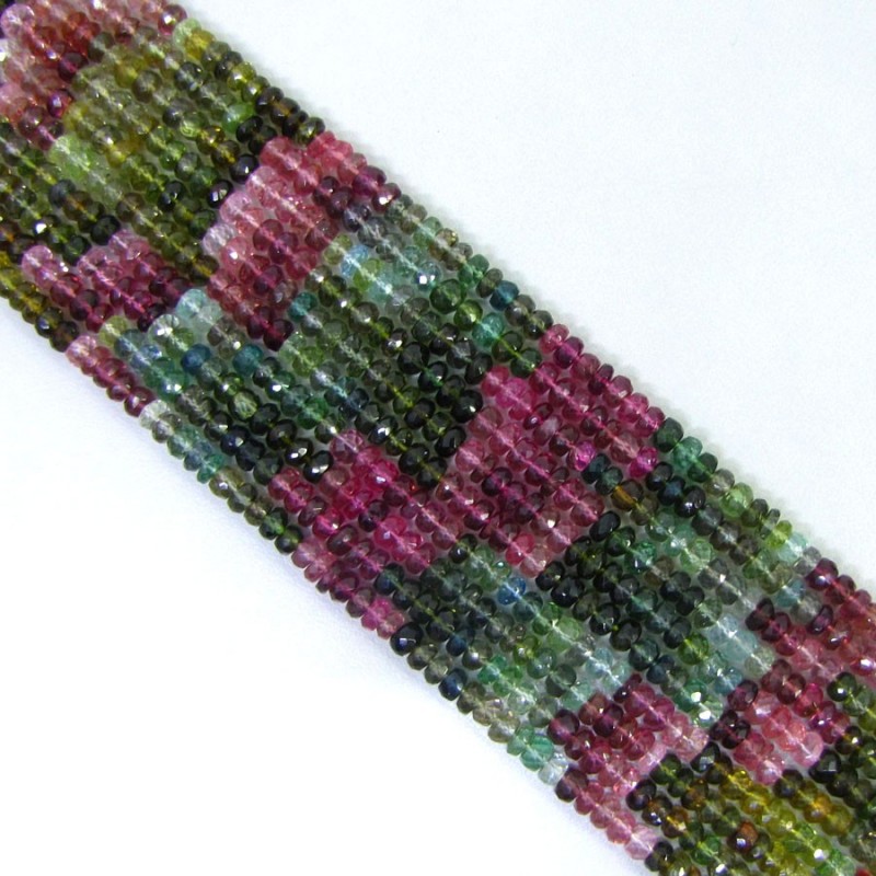 Multi Color Tourmaline Faceted Rondelle Shape A Grade Gemstone Beads Strand - 4-4.5mm - 14 Inch - 1 Strand