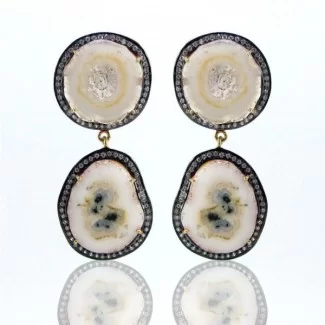 Solar Quartz and Diamond White CZ 925 Sterling Silver Earrings