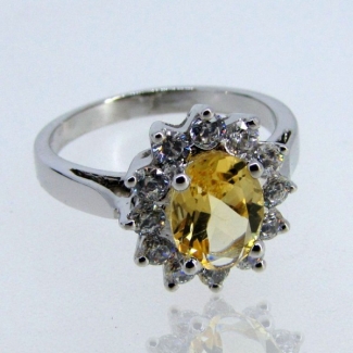 Citrine and Diamond White CZ 925 Sterling Silver Ring