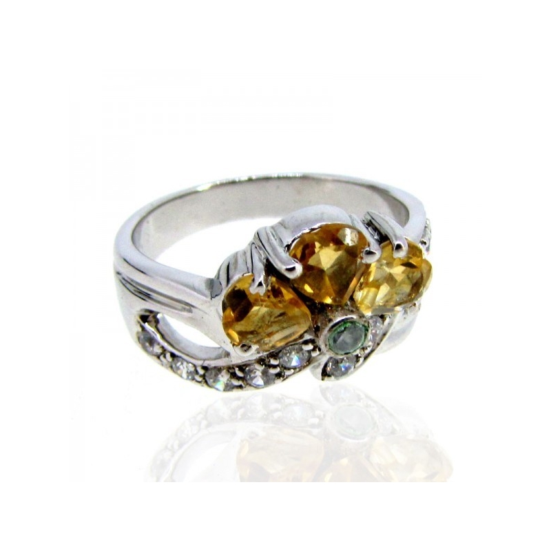 Citrine and Diamond White CZ 925 Sterling Silver Ring