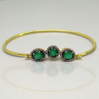 Emerald and Diamonds 925 Sterling Silver Bracelet 