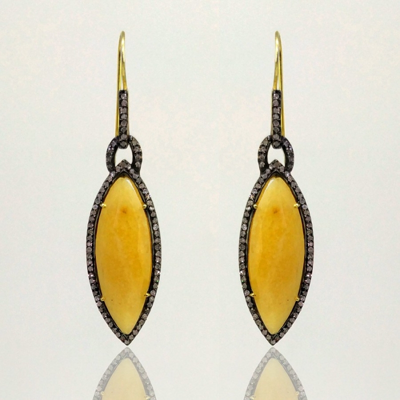 Yellow Sapphire and Diamonds 925 Sterling Silver Earring