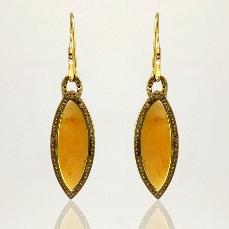 Yellow Sapphire and Diamonds 925 Sterling Silver Earring
