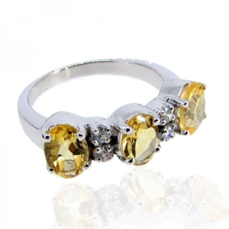 Citrine and Diamond White CZ 925 Sterling Silver Ring