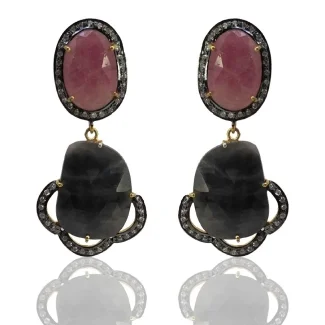 Multi Sapphire and Diamond White CZ 925 Sterling Silver Earring