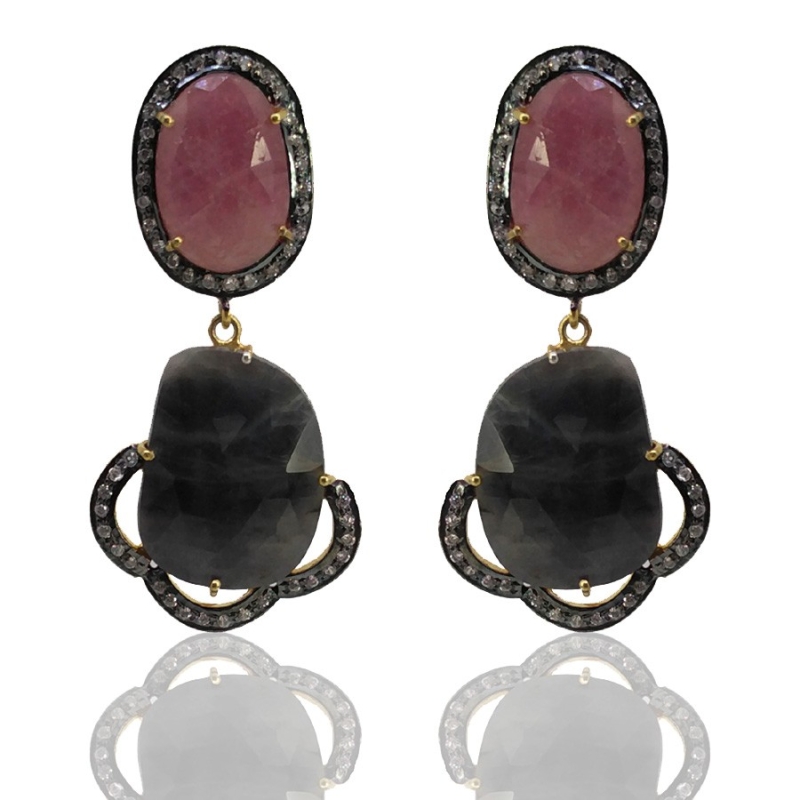 Multi Sapphire and Diamond White CZ 925 Sterling Silver Earring