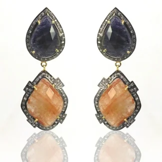 Multi Sapphire and Diamond White CZ 925 Sterling Silver Earring