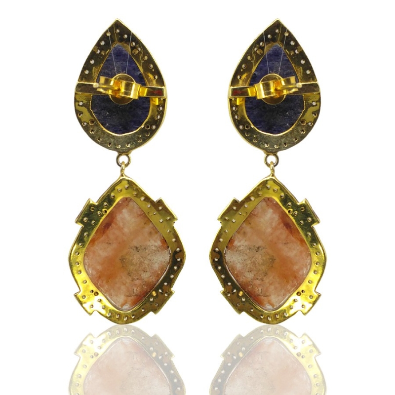 Multi Sapphire and Diamond White CZ 925 Sterling Silver Earring