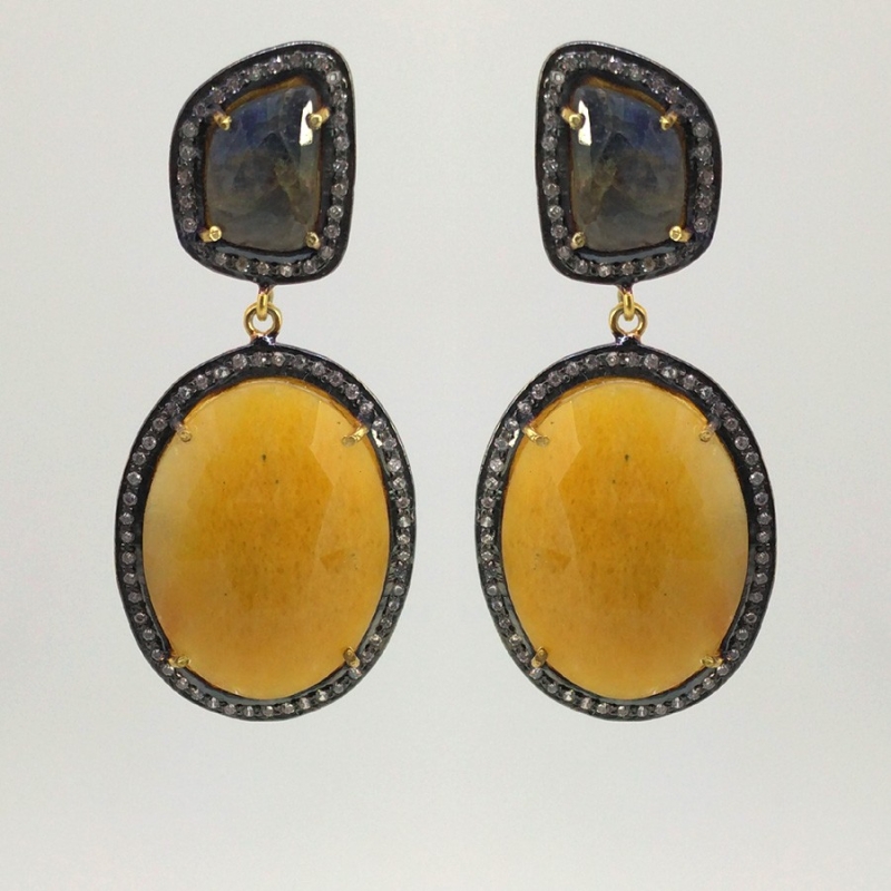 Multi Sapphire and Diamond White CZ 925 Sterling Silver Earring