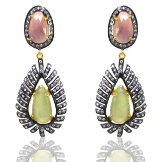 Multi Sapphire and Diamond White CZ 925 Sterling Silver Earring