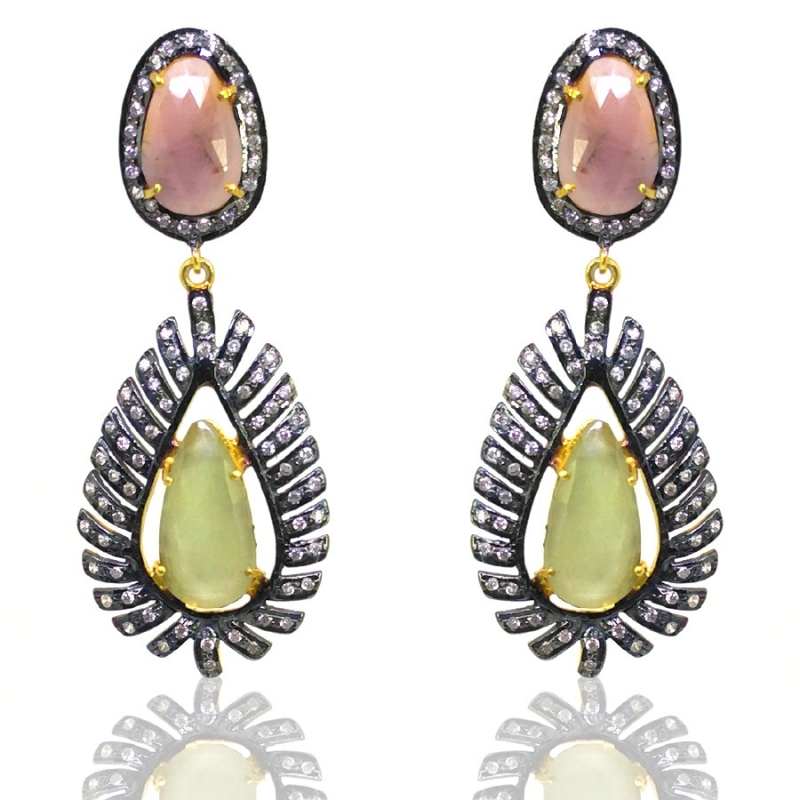 Multi Sapphire and Diamond White CZ 925 Sterling Silver Earring