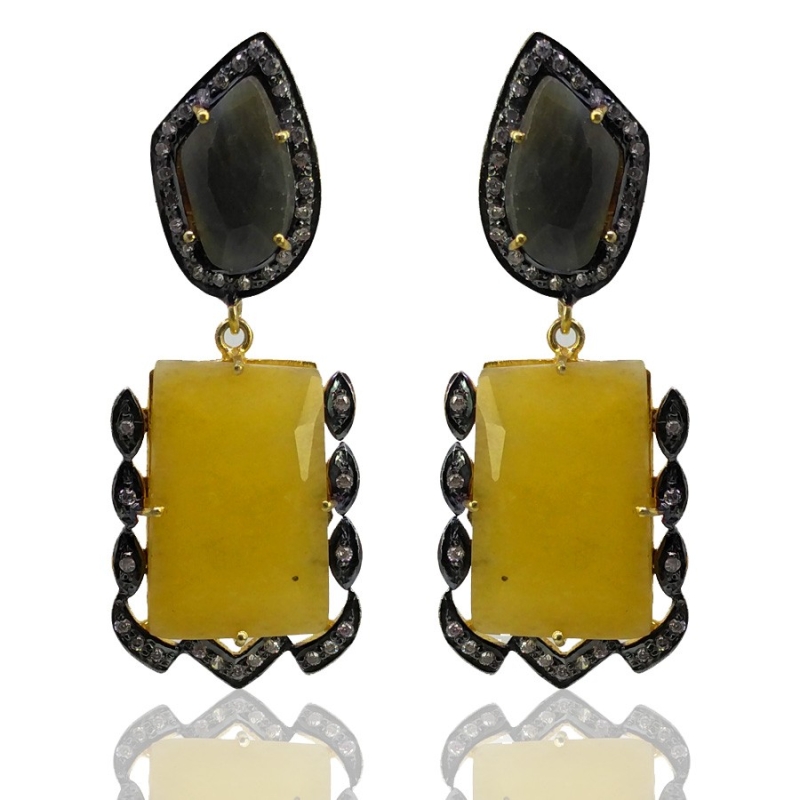 Multi Sapphire and Diamond White CZ 925 Sterling Silver Earring