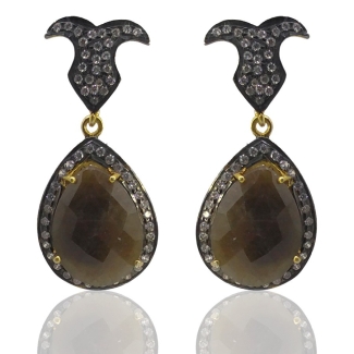 Sapphire and Diamond White CZ 925 Sterling Silver Earring