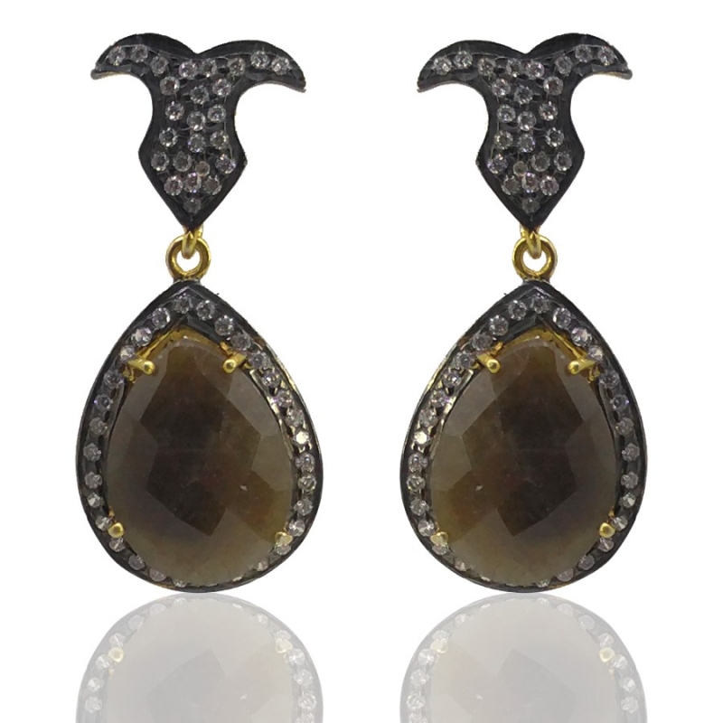 Sapphire and Diamond White CZ 925 Sterling Silver Earring