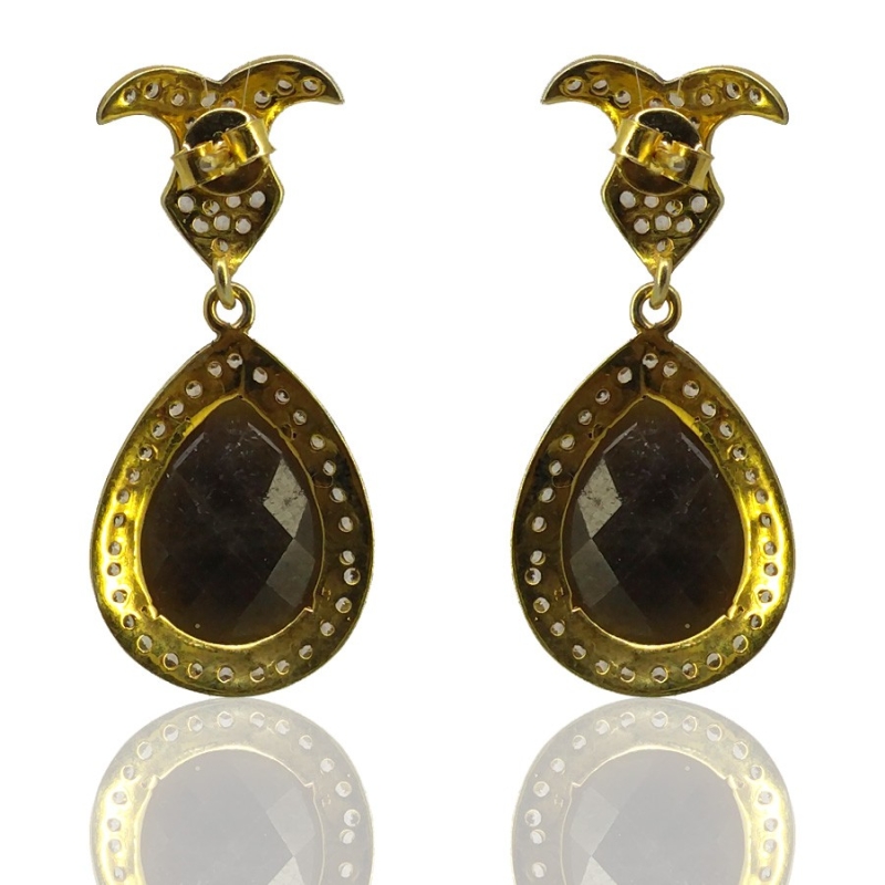 Sapphire and Diamond White CZ 925 Sterling Silver Earring