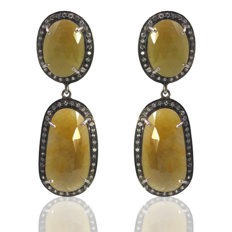 Sapphire and Diamond White CZ 925 Sterling Silver Earring