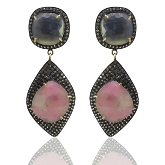 Multi Sapphire and Diamond White CZ 925 Sterling Silver Earring