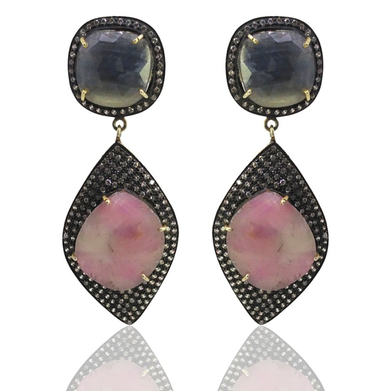 Multi Sapphire and Diamond White CZ 925 Sterling Silver Earring