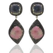 Multi Sapphire and Diamond White CZ 925 Sterling Silver Earring