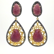 Ruby and Diamond White CZ 925 Sterling Silver Earring