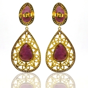 Ruby and Diamond White CZ 925 Sterling Silver Earring